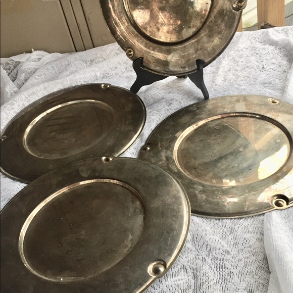 Set Of 4 Round Chargers Silverplate Ethan Allen - Picture 6 of 8